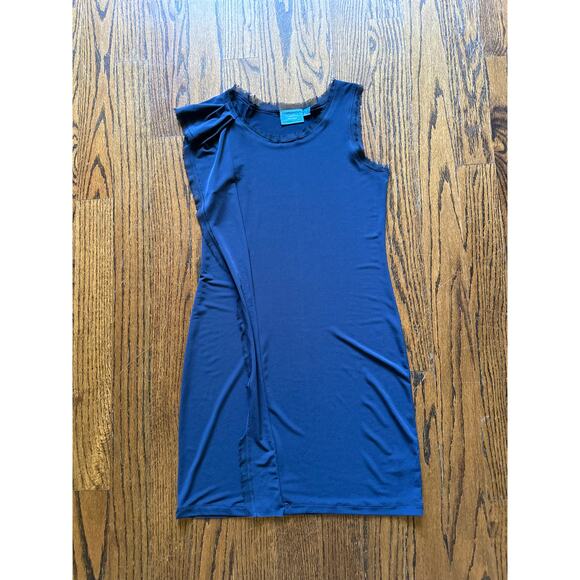 VeraWang Blue Tank Dress ChiffonTrim Fall Spring Summer Office Church Minimalist - Picture 4 of 14